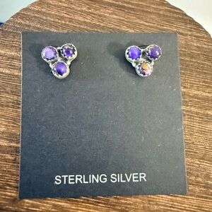 925, Sterling Silver Purple Dahlia Stud Earrings, New Southwest, Matte Finish